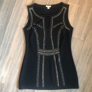 CACHE Black Pewter Studded Embroidered Top